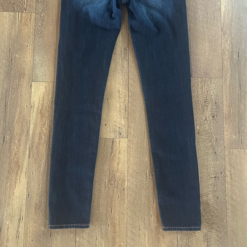 Express Distressed Skinny Jeans Dark Wash Mid Rise Stretch Denim Size 0R - Picture 6 of 10